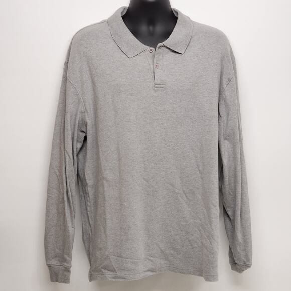 Steve & Barry Relaxed Fit Long Sleeve Grey Polo Shirt 3 Button w/Flat Collar XXL - Picture 1 of 9